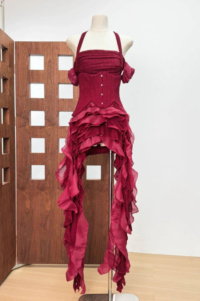 Ivria Halterneck Ruffled Draped Dress - View 13 | TEVQA