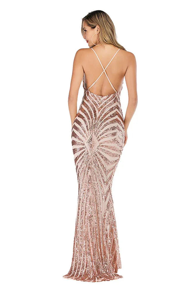 Mermaid Sequin Evening Dress - View 8 | TEVQA