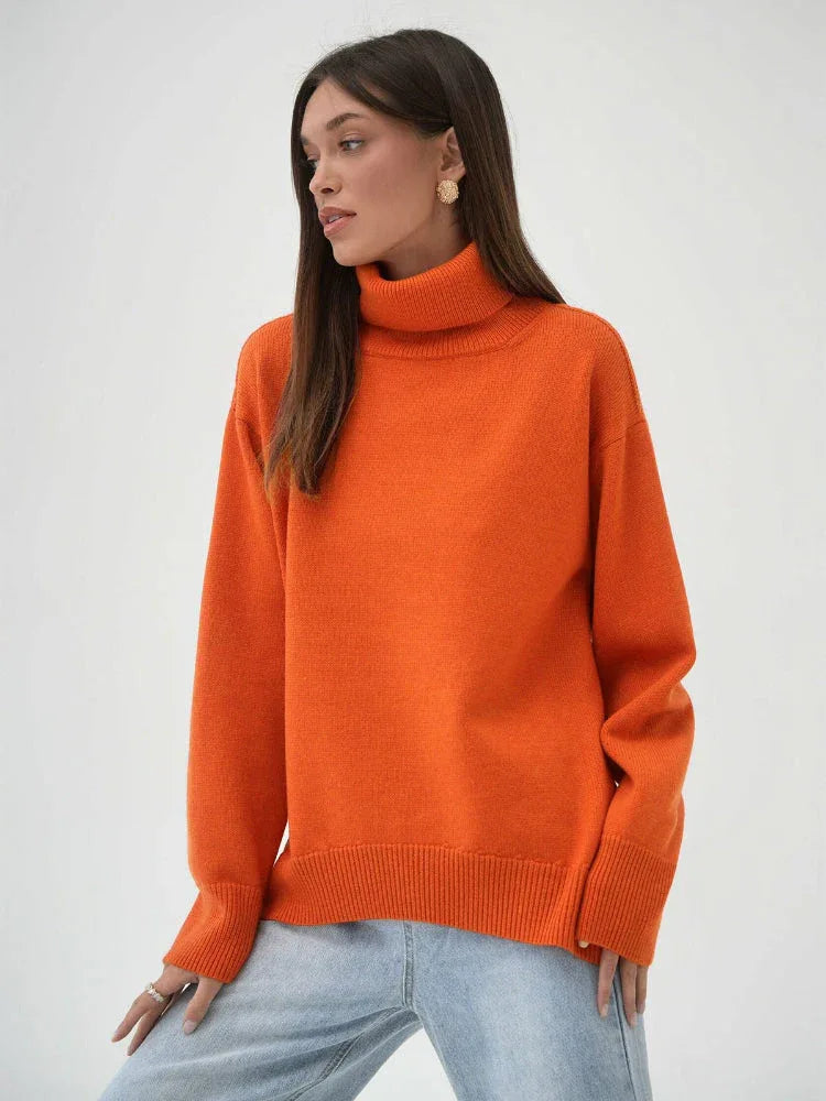 Classic Oversized High Neck Knit Sweater - TEVQA