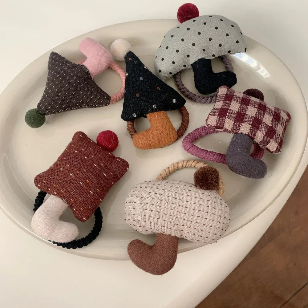 Whimsical Padded Charm Hair Tie - Cute Knit Elastic for Girls - TEVQA