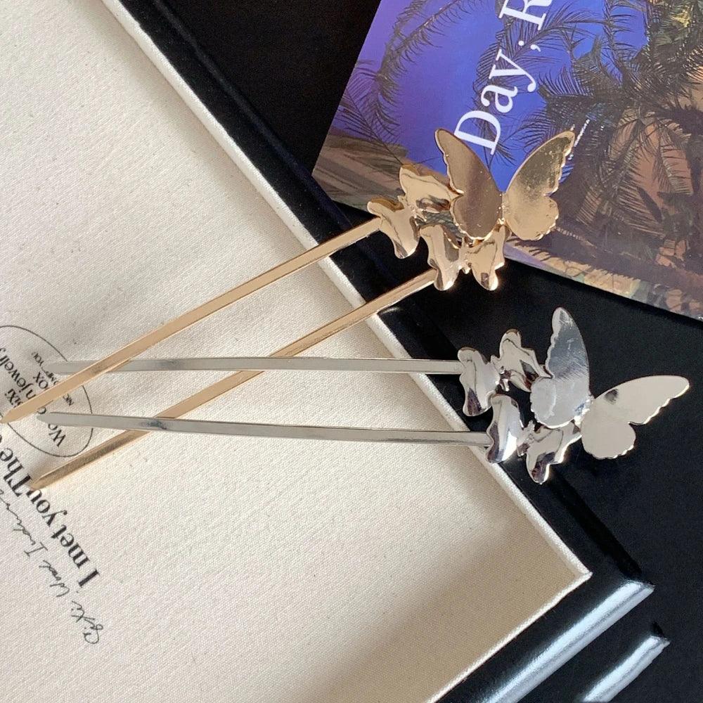 gold and silver butterfly hairpins