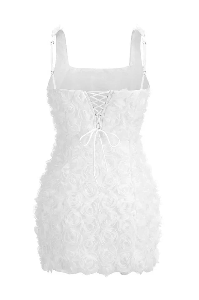 3D floral mini dress with square neckline - View 10 | TEVQA