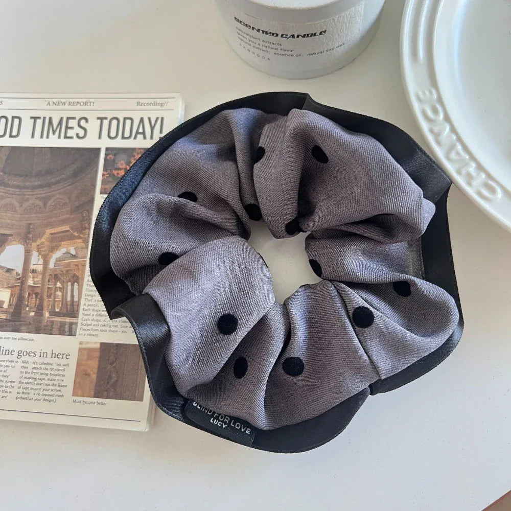 Oversized polka dot scrunchie with faux leather trim - View 6 | TEVQA