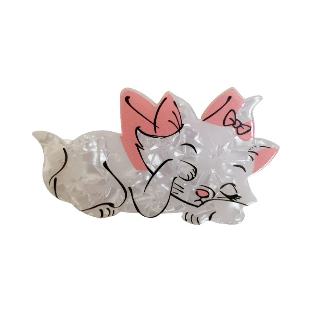 3.5 Inch Parisian Kitten Acetate Hair Claw - White & Pink Bow Design - TEVQA Main image