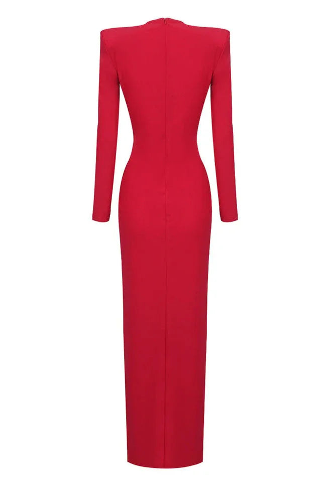 Draped column gown with ring detail - View 32 | TEVQA