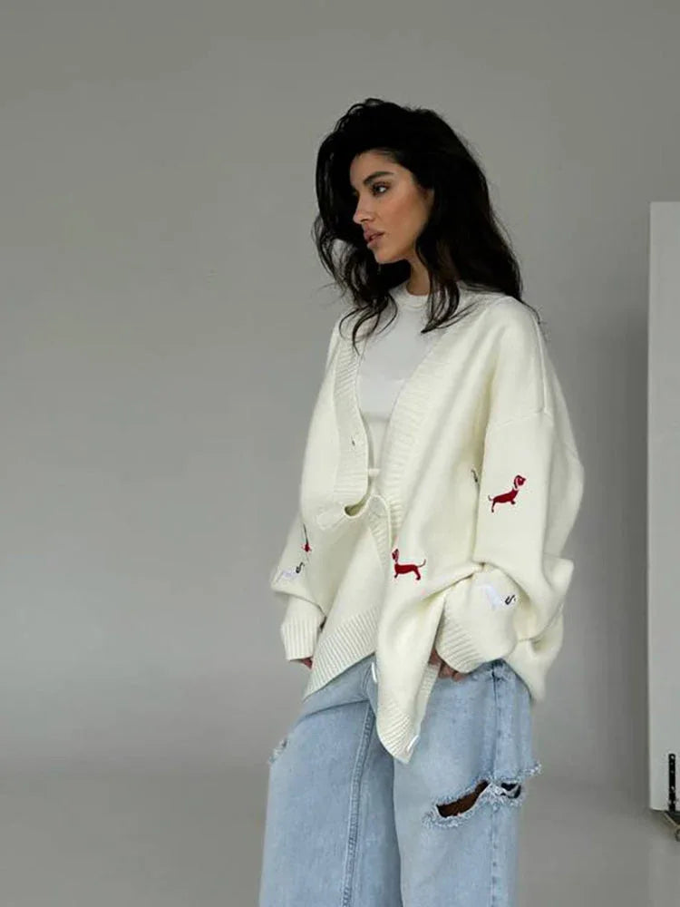 The "Puppy Love" Dachshund Embroidered Cardigan - TEVQA