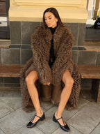 Elegant longline faux fur coat - View 6 | TEVQA