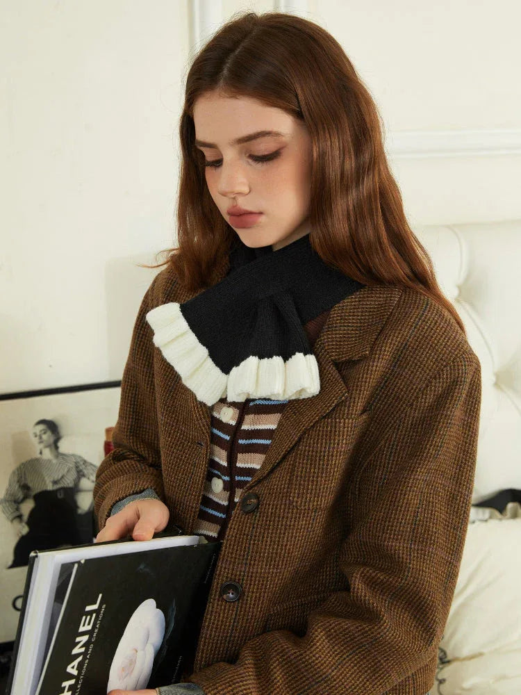 Ruffle Hem Color-Block Cross Scarf - TEVQA