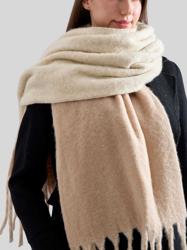 Women's Ultra-Heavyweight Solid Scarf Thick Fringe Thermal Winter Wrap - Oatmeal Beige