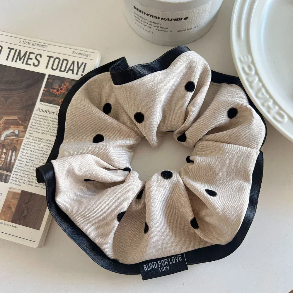 Oversized polka dot scrunchie with faux leather trim - View 7 | TEVQA