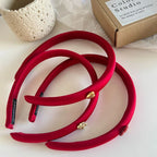 Slim Red Satin Headband with Charm Accent - TEVQA