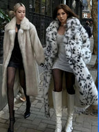 Aspen Chic Snow Leopard Faux Fox Fur Long Coat - TEVQA