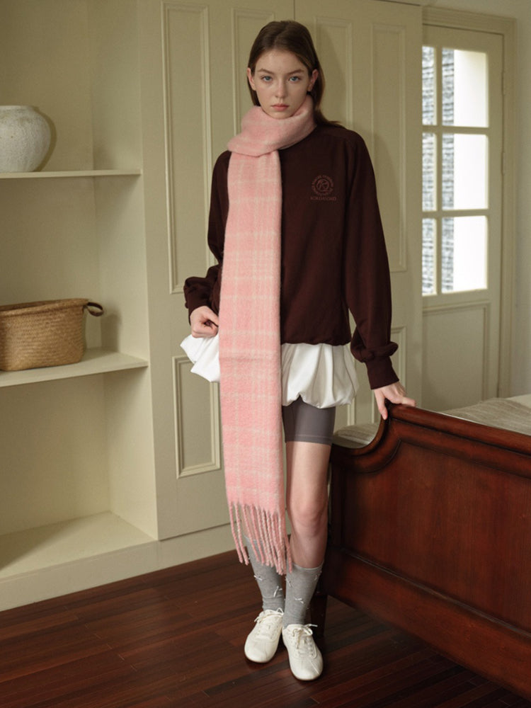 20% New Zealand Wool Blend Red Plaid Brushed Scarf