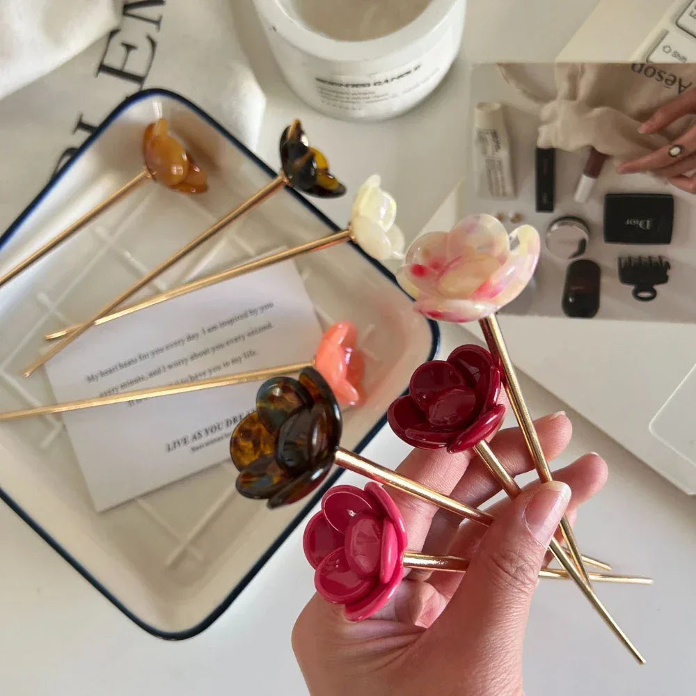French Acetate Flower Hair Stick (5.9 Inch) - TEVQA