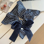 Oversized plaid scrunchie with textured bow - View 6 | TEVQA