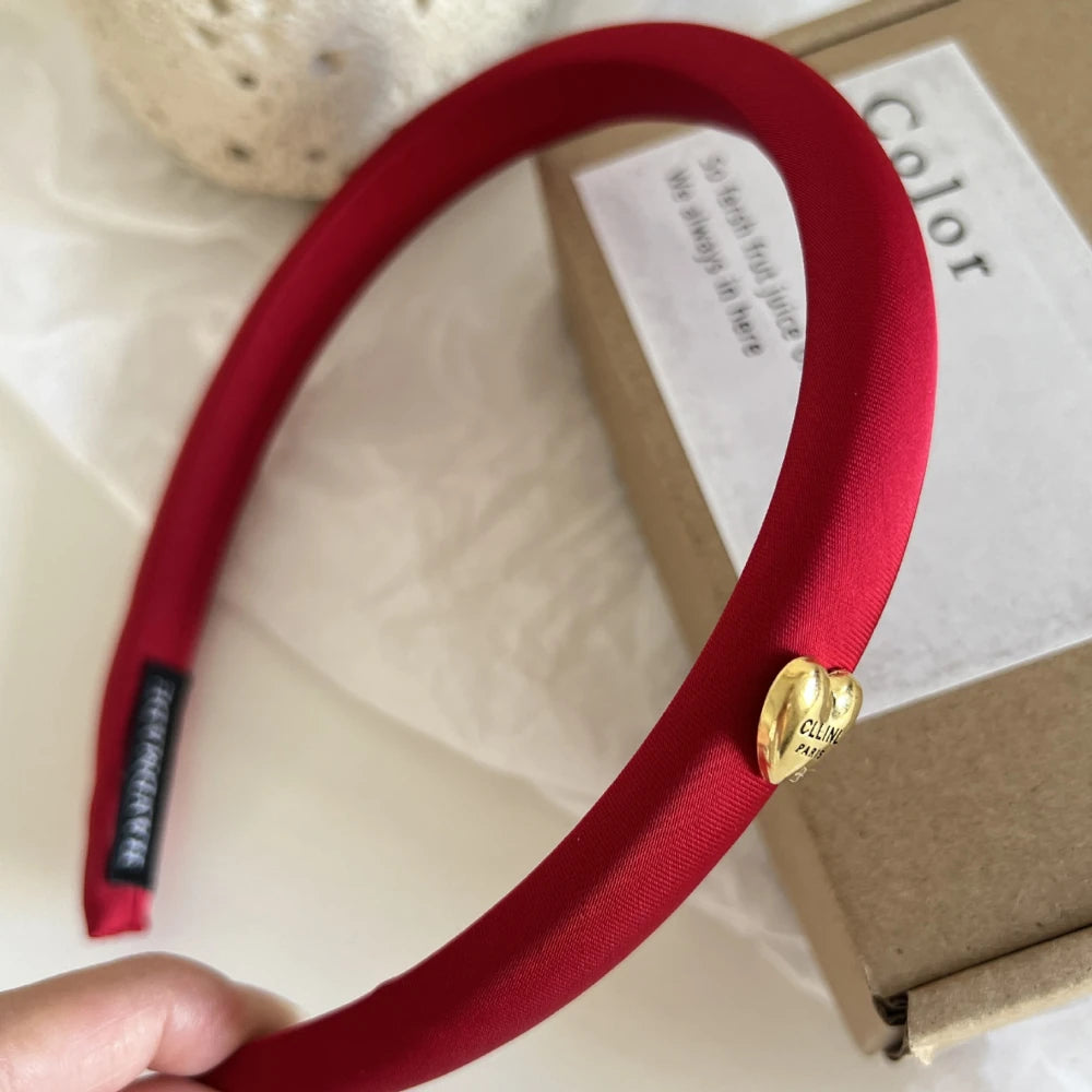 Slim Red Satin Headband with Charm Accent