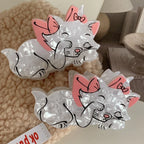 3.5 Inch Parisian Kitten Acetate Hair Claw - White & Pink Bow Design - TEVQA