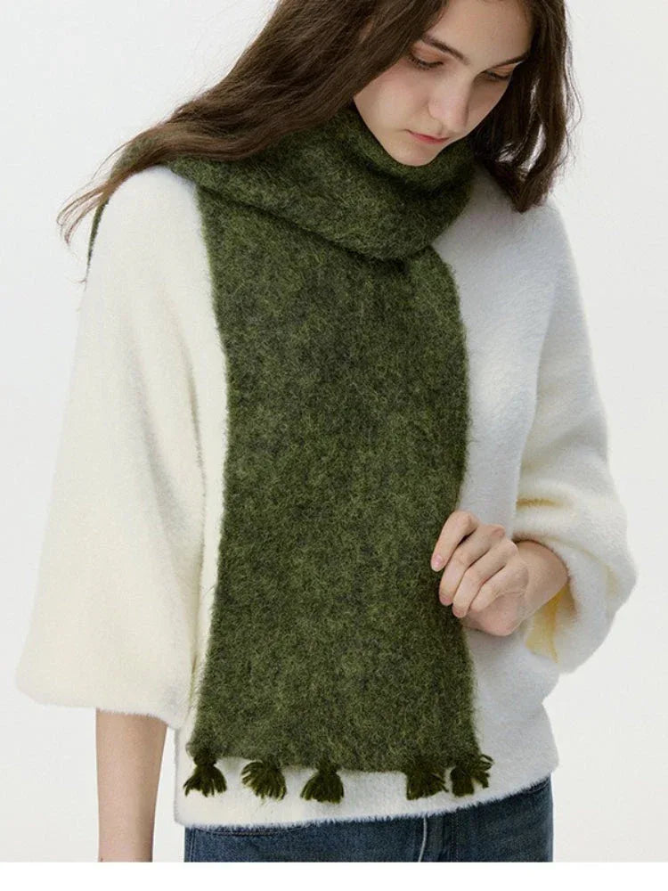 Mint Green Bouclé Knit Scarf - View 9 | TEVQA