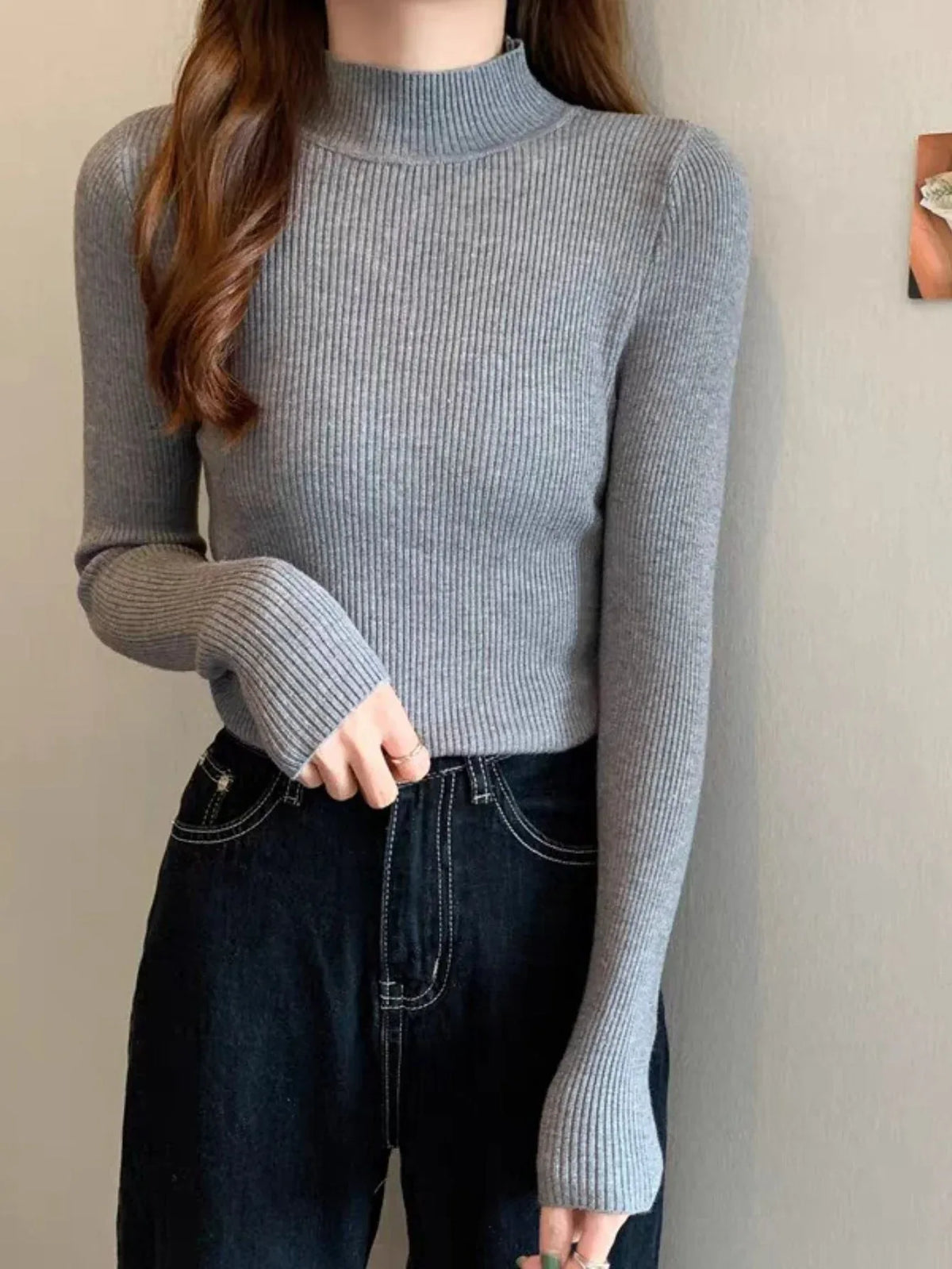 Ribbed Mock Neck Knit Top - View 8 | TEVQA