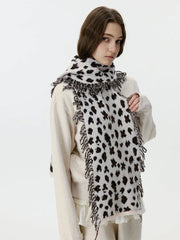 Vintage Leopard Print Knit Scarf - TEVQA
