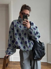Vintage Floral Sherpa Half-Zip Pullover - TEVQA