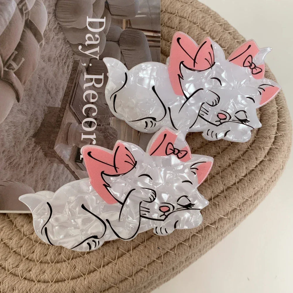3.5 Inch Parisian Kitten Acetate Hair Claw - White & Pink Bow Design - TEVQA