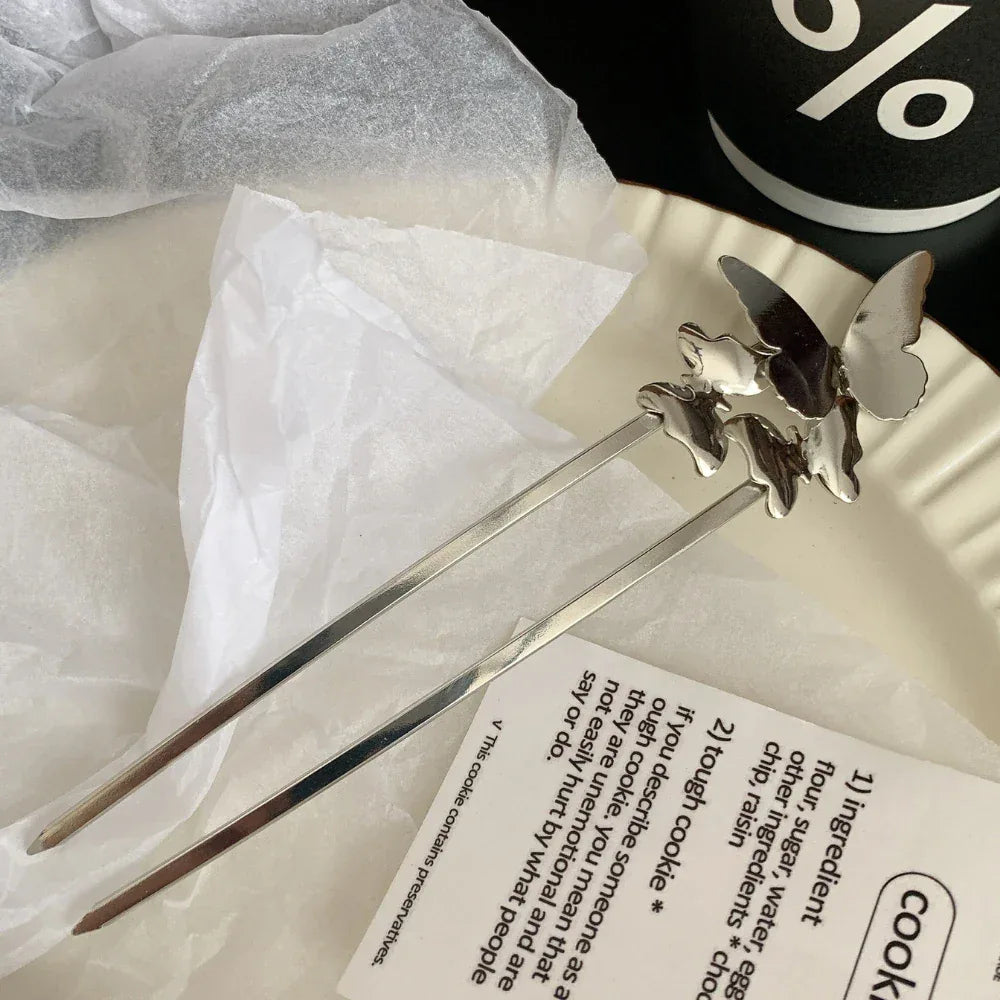 Metal butterfly hair fork for bun - View 6 | TEVQA