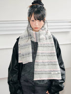 Soft Fair Isle Style Geometric Knit Scarf Grey Pink