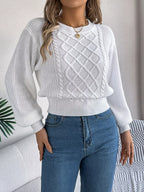 Orange Cable Knit Cinched Waist Sweater - View 24 | TEVQA