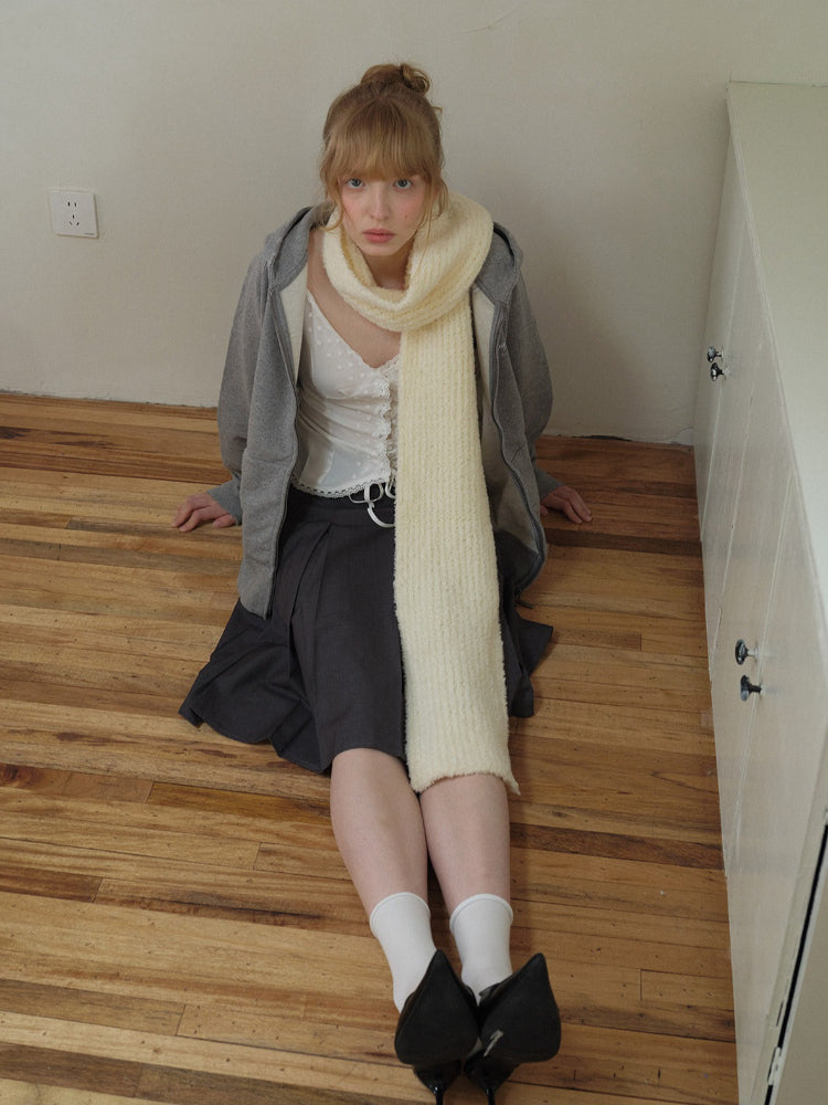 Soft Bouclé Wool Blend Knit Scarf