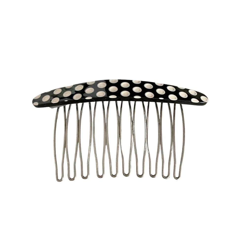 Black and white polka dot hair comb Main image