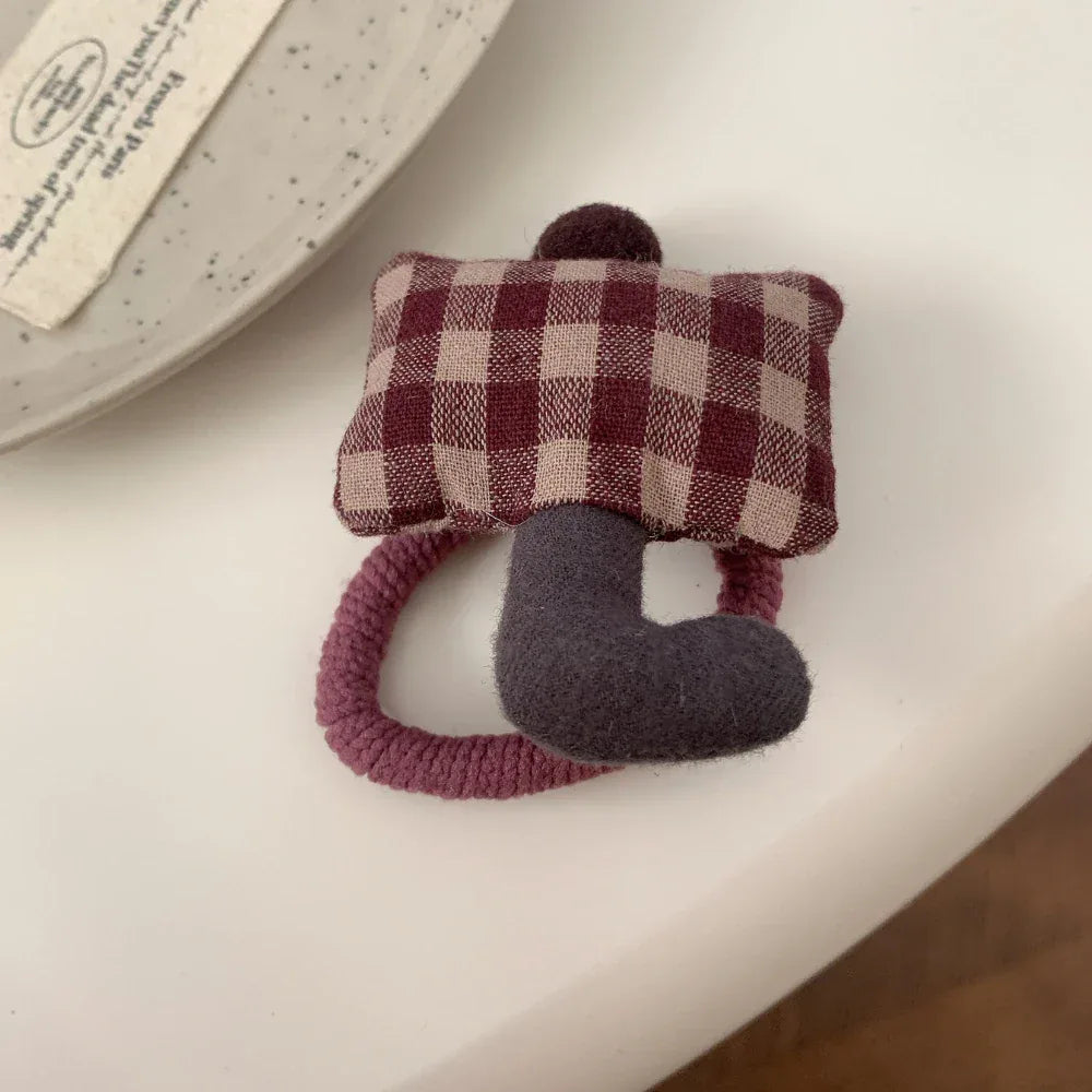 Whimsical Padded Charm Hair Tie - Cute Knit Elastic for Girls - TEVQA