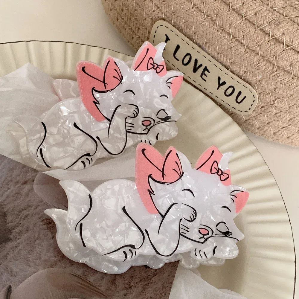 3.5 Inch Parisian Kitten Acetate Hair Claw - White & Pink Bow Design - TEVQA