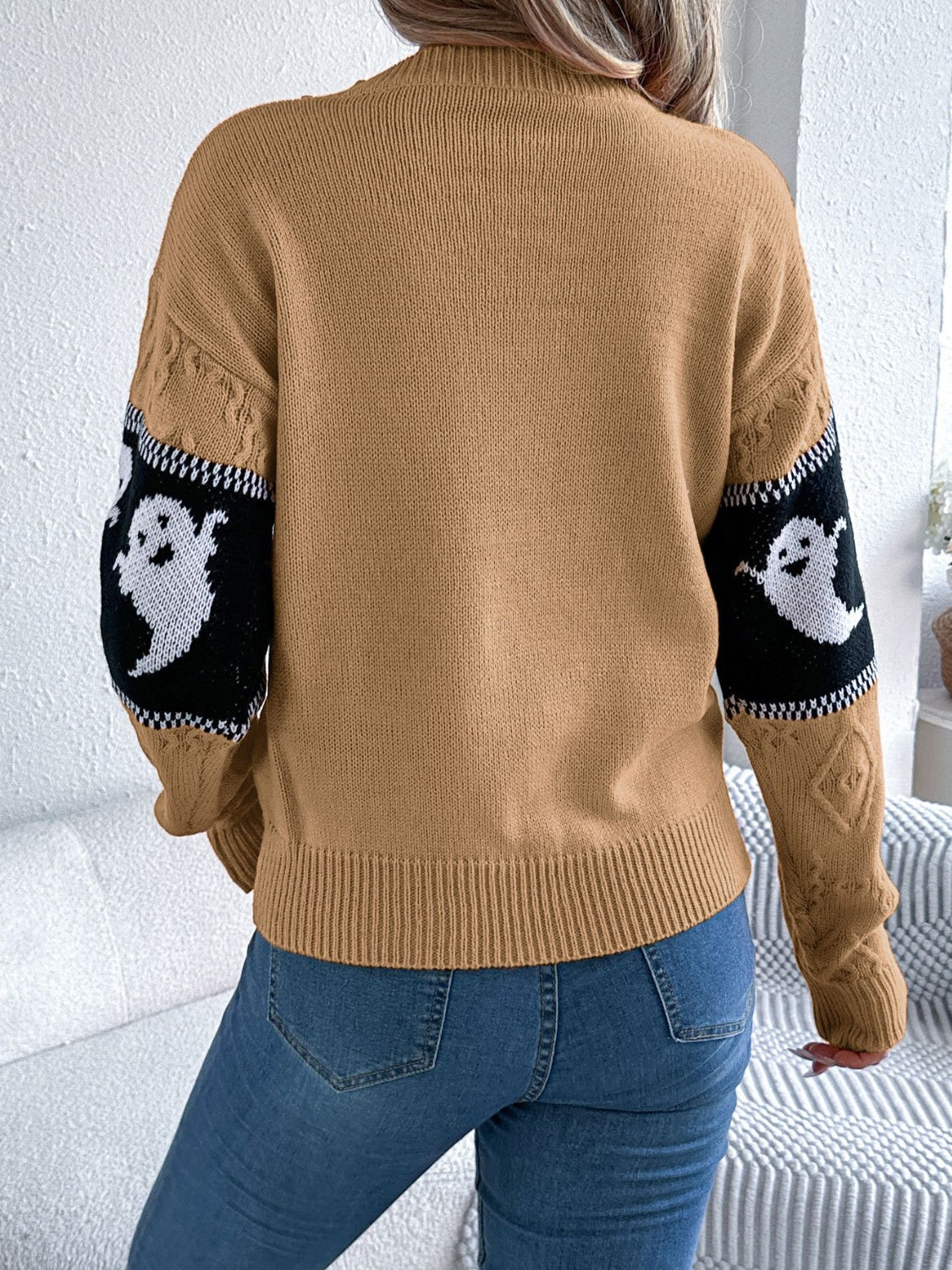 Spooky Chic Ghost Cable Knit Sweater