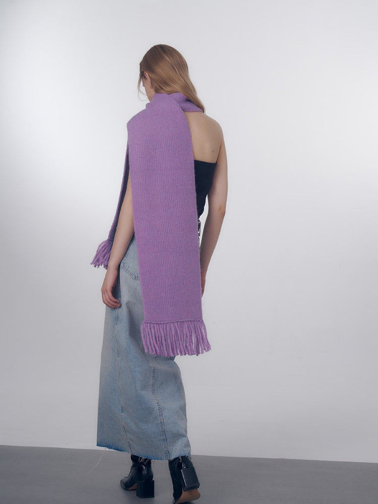 Soft Chunky Knit Oversized Scarf with fringe detailing - View 11 | TEVQA