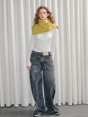 100% Wool Reversible Button Scarf Chartreuse