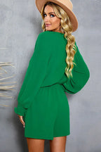Tied Flounce Sleeve Plunge Romper - TEVQA
