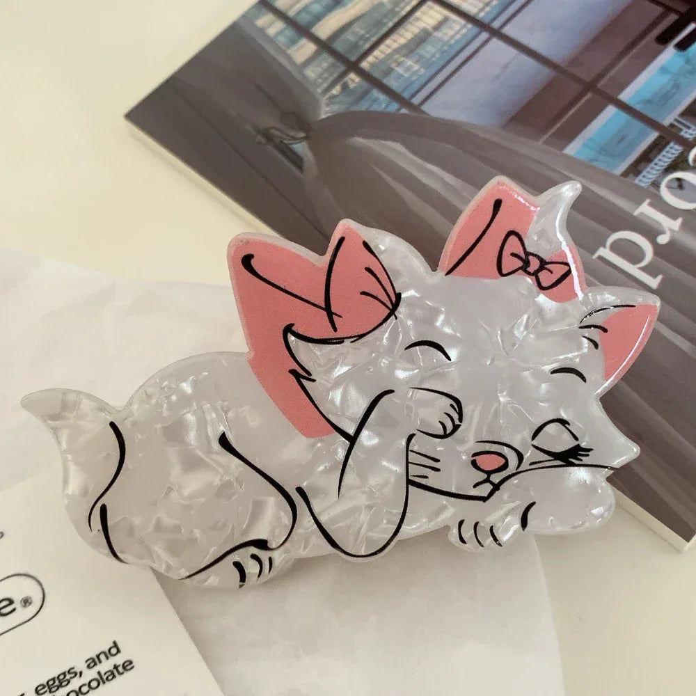 3.5 Inch Parisian Kitten Acetate Hair Claw - White & Pink Bow Design - TEVQA