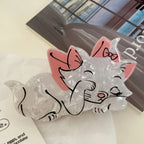 3.5 Inch Parisian Kitten Acetate Hair Claw - White & Pink Bow Design - TEVQA