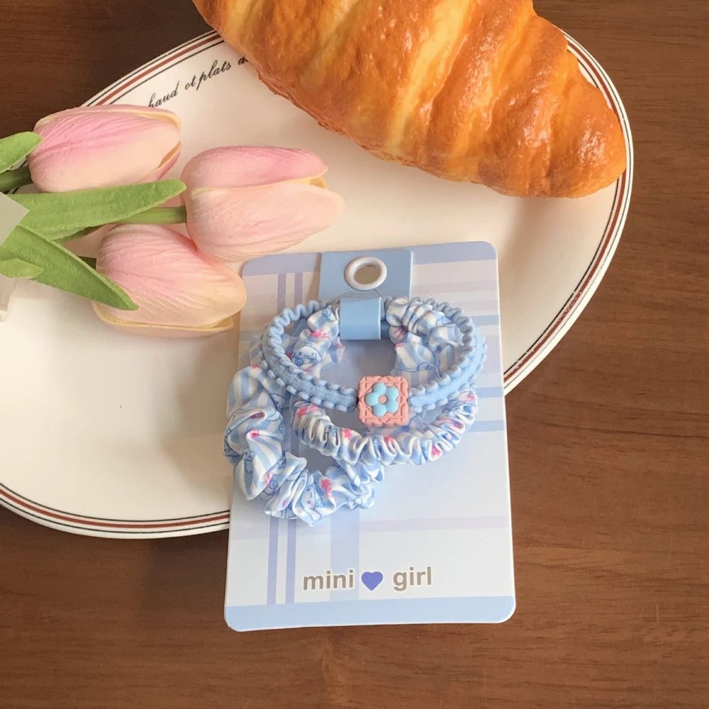 Cute Blue Hair Tie Set - 3-4 Piece Coquette & Preppy Mini Scrunchie Pack