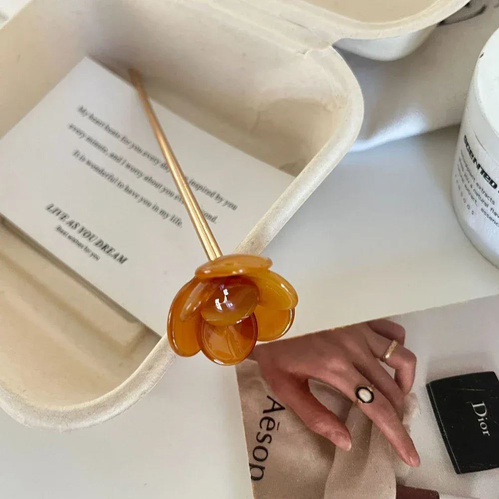 French Acetate Flower Hair Stick - View 9 | TEVQA