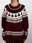 Burgundy Fair Isle Apple Crewneck Sweater - View 6 | TEVQA