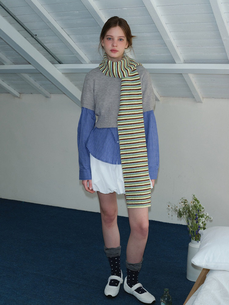 Soft Wool Blend Striped Knit Scarf