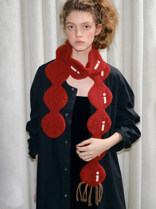 Festive Red Tanghulu Shaped Knit Scarf