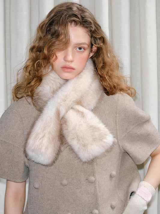 Faux Mink Fur Cross Scarf Tipped Plush Winter Collar