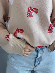 Whimsical Mushroom Oversized Crewneck Sweater - TEVQA
