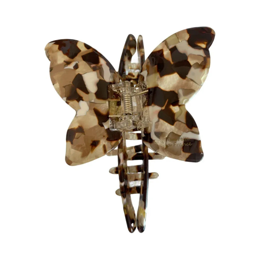 Close-up of a tortoiseshell butterfly hair claw clip