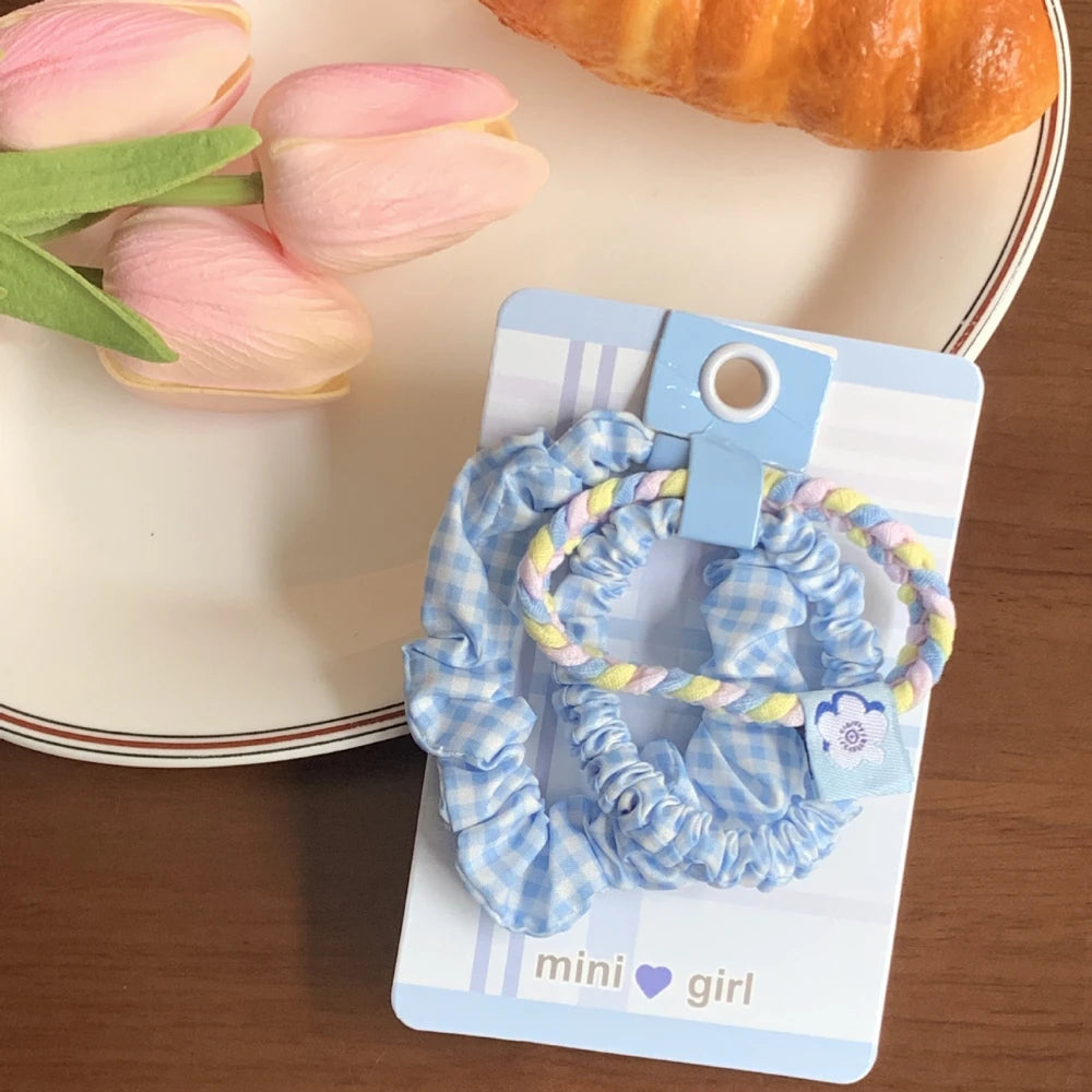 Cute Blue Hair Tie Set - 3-4 Piece Coquette & Preppy Mini Scrunchie Pack