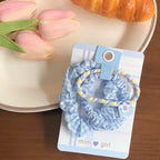 Mini hair scrunchie set with blue and white patterns and charms - View 8 | TEVQA