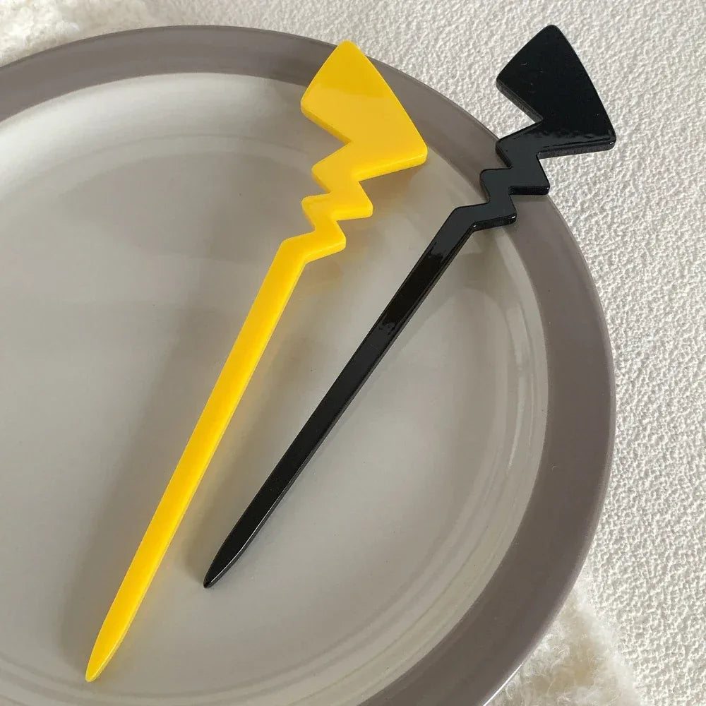 Long Acetate Lightning Bolt Hair Stick - 7.1 Inch Bun Pin - TEVQA